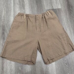 Vintage Maxwell & Co. Linen Shorts Elastic Waist Button Fly Brown Beach Dad XL